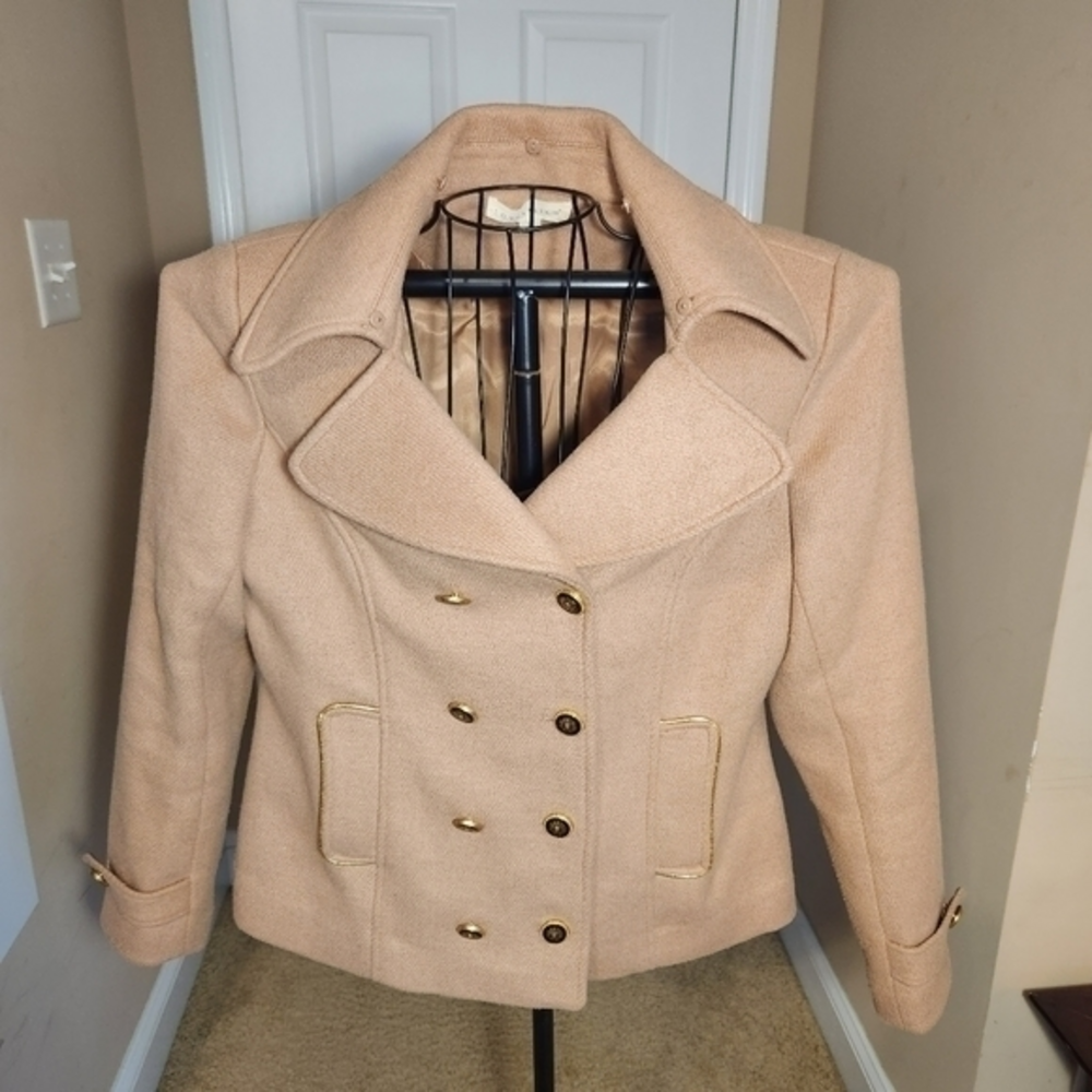 Lovestitch Large Wool Blend Coat Military Shaping Style‎ Peacoat Button No Hood